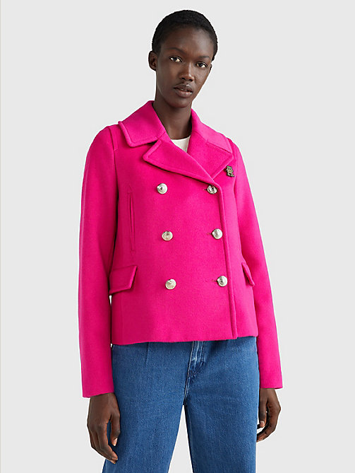 pink th monogram double breasted peacoat for women tommy hilfiger