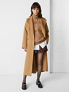 brown th monogram double-faced oversized trench coat for women tommy hilfiger