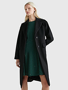 black relaxed fit single breasted coat for women tommy hilfiger