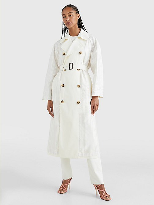 white reversible oversized stripe trench coat for women tommy hilfiger