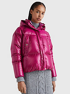 purple relaxed fit hooded down jacket for women tommy hilfiger