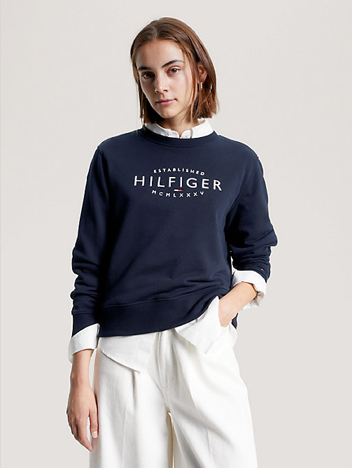 blue embroidered logo relaxed fit sweatshirt for women tommy hilfiger