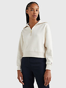 beige th monogram half-zip relaxed fit jumper for women tommy hilfiger