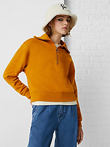 gold th monogram half-zip relaxed fit jumper for women tommy hilfiger