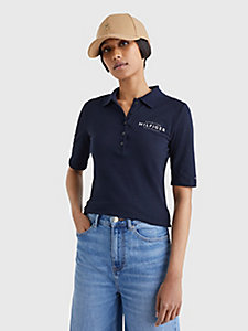 Polo ajusté en laine mérinos TH Monogram Tommy Hilfiger Femme Vêtements Tops & T-shirts T-shirts Polos 