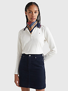 beige signature collar long sleeve polo for women tommy hilfiger