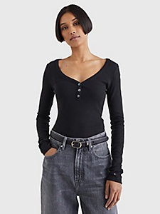 black long sleeve skinny fit henley t-shirt for women tommy hilfiger