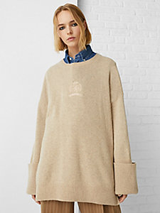 white exclusive crest embroidery oversized wool jumper for women tommy hilfiger