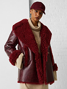rood relaxed fit shearling peacoat voor dames - tommy hilfiger