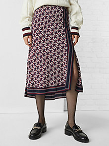 red th monogram viscose straight midi wrap skirt for women tommy hilfiger