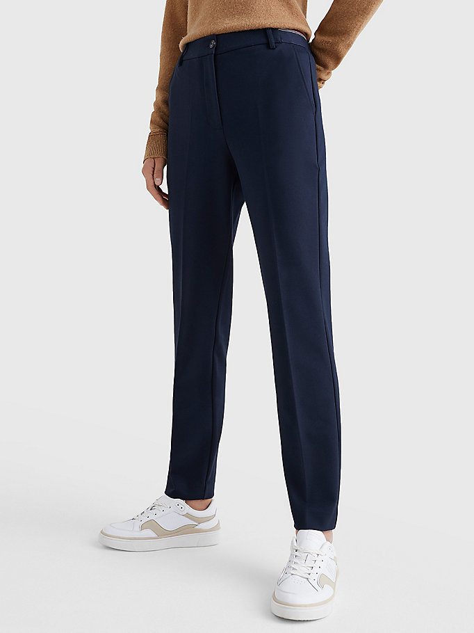 blue slim fit punto milano trousers for women tommy hilfiger