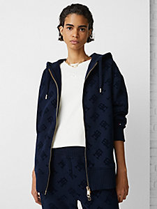 blue th monogram oversized hoody for women tommy hilfiger
