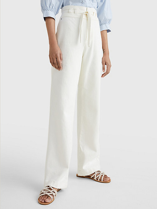 white denim high rise relaxed straight trousers for women tommy hilfiger