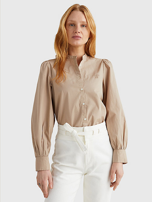 blusa de algodón orgánico con corte regular beige de mujer tommy hilfiger