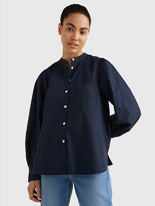 blue organic cotton regular fit blouse for women tommy hilfiger