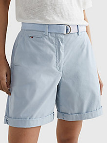 blau chino-shorts mit d-ring-gürtelschnalle für damen - tommy hilfiger