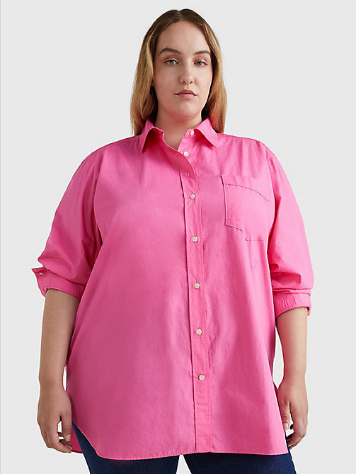 pink curve organic cotton oversized fit shirt for women tommy hilfiger