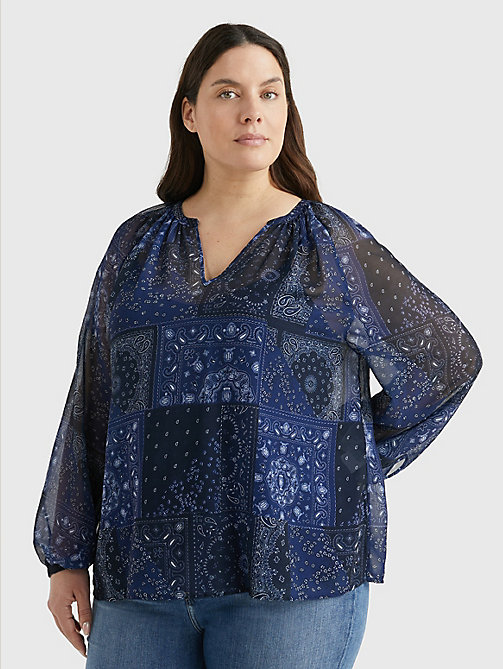 blue curve paisley print relaxed fit blouse for women tommy hilfiger
