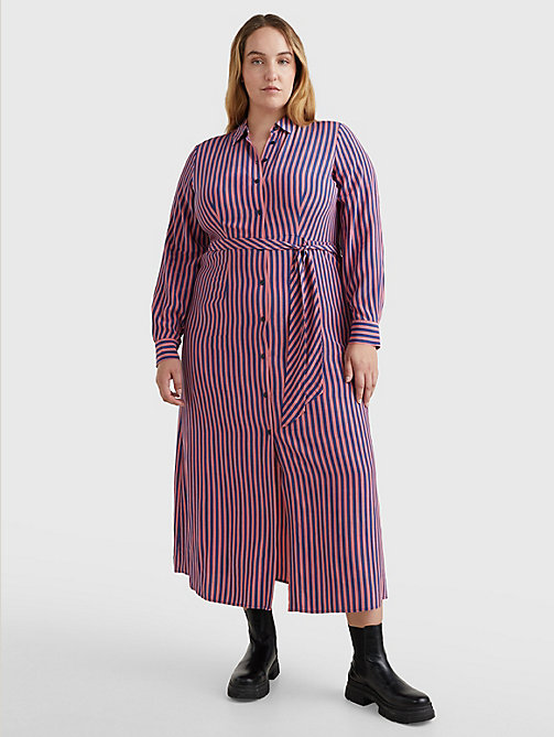 pink curve viscose stripe shirt dress for women tommy hilfiger