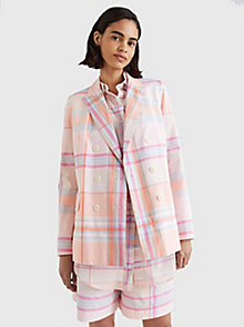 roze relaxed double-breasted blazer met madrasruit voor women - tommy hilfiger