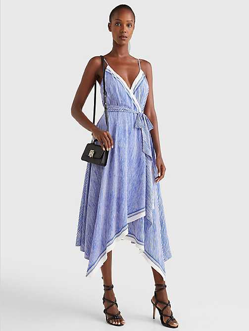 синий асимметричное платье миди exclusive в полоску для женщины - tommy hilfiger