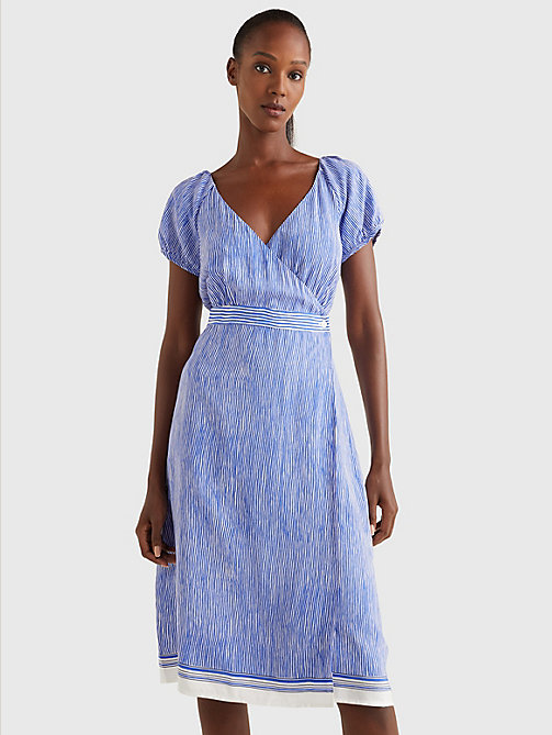 синий асимметричное платье миди exclusive с узором в полоску для женщины - tommy hilfiger