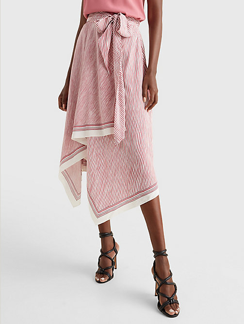 розовый полосатая асимметричная юбка миди exclusive для женщины - tommy hilfiger