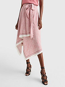 pink exclusive stripe handkerchief hem midi skirt for women tommy hilfiger
