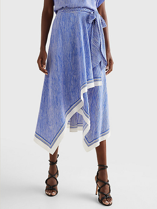 niebieski spódnica midi exclusive z asymetrycznym dołem dla kobiety - tommy hilfiger