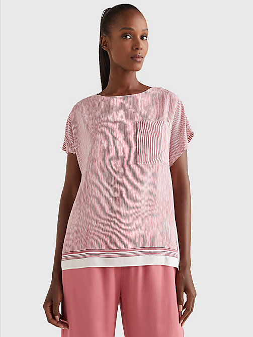 camiseta exclusive de rayas con corte amplio rosa de mujer tommy hilfiger