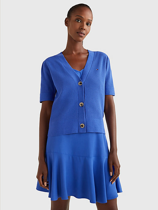 blau exclusive cardigan mit dreiviertel-ärmeln für damen - tommy hilfiger