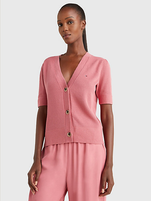 rosa exclusive cardigan mit dreiviertel-ärmeln für damen - tommy hilfiger