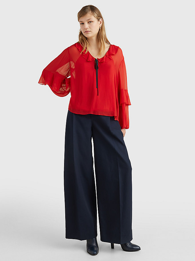 red sheer ruffle relaxed fit blouse for women tommy hilfiger