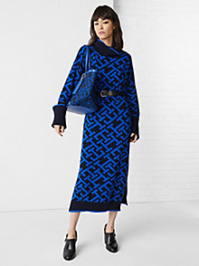 vestido sudadera oversize en lana merina th monogram azul de mujer tommy hilfiger