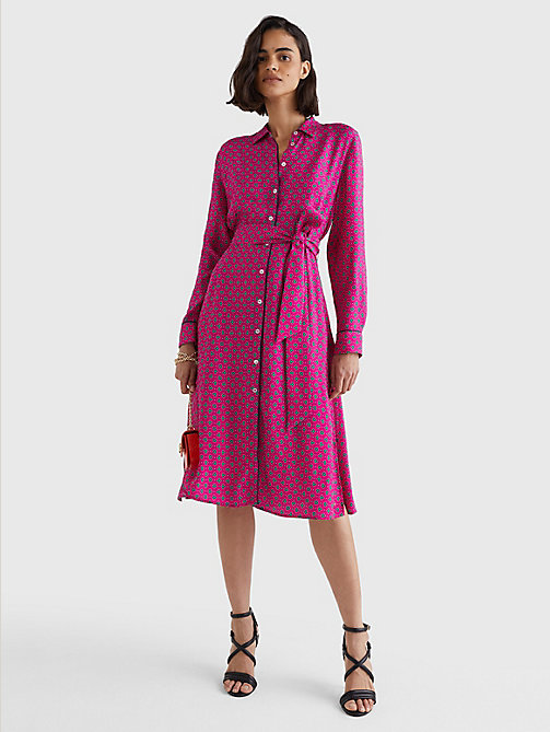 pink foulard print midi shirt dress for women tommy hilfiger