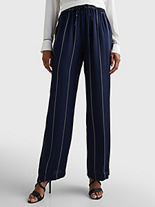 blauw relaxed fit broek met krijtstreep voor dames - tommy hilfiger