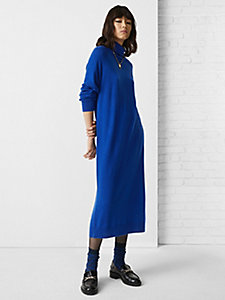 blue th monogram roll neck relaxed midi jumper dress for women tommy hilfiger