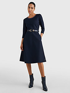 blauw fit and flare midi-jurk voor dames - tommy hilfiger