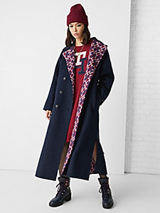 blue double-faced jacquard oversized maxi coat for women tommy hilfiger
