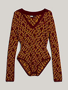 geel th monogram polotrui-bodysuit met embleem voor dames - tommy hilfiger
