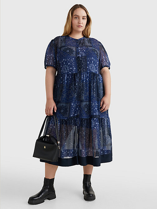 blue curve paisley relaxed fit midi dress for women tommy hilfiger