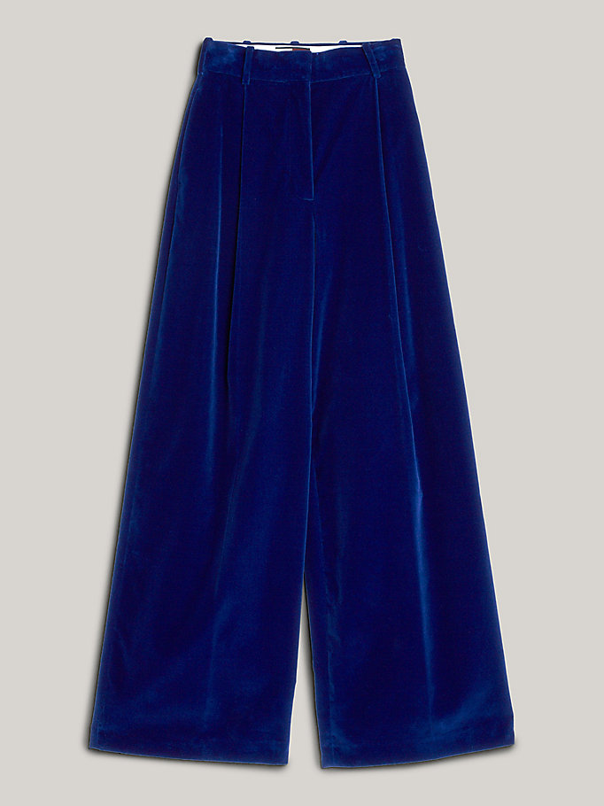 blue exclusive crest velvet wide leg trousers for women tommy hilfiger