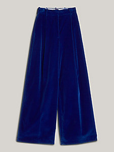 pantalon exclusive à jambe ample en velours bleu pour femmes tommy hilfiger