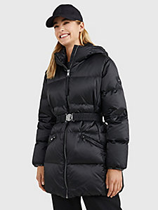 black relaxed belted puffer jacket for women tommy hilfiger