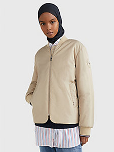beige padded bomber jacket for women tommy hilfiger