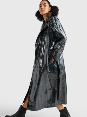 Laminated Black Watch Relaxed Trench Coat GREEN Tommy Hilfiger