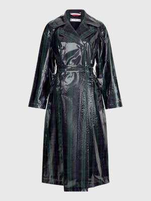 Laminated Black Watch Relaxed Trench Coat GREEN Tommy Hilfiger