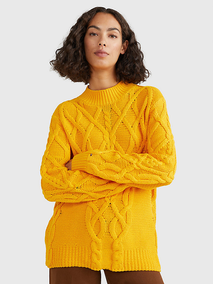 geel kabelgebreide relaxed fit trui voor dames - tommy hilfiger