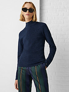 blue th monogram jacquard slim fit jumper for women tommy hilfiger