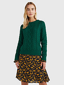 grün slim fit pullover mit zopfmuster für damen - tommy hilfiger